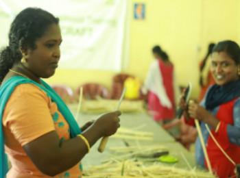 Women in Kerala learning bamboo craft