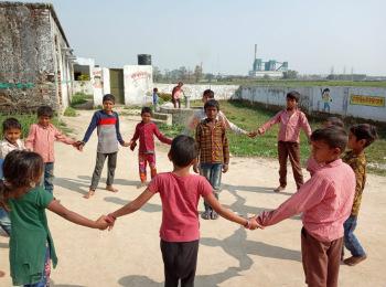 A group of children playing in Oxfam India's intervention area, Balrampur
