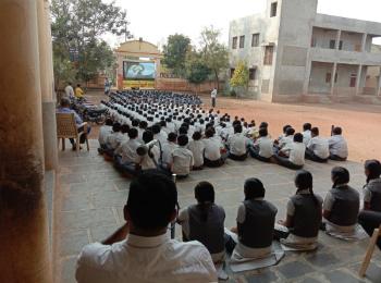 Oxfam India organised Video Van campaign in a school in Karnal village.
