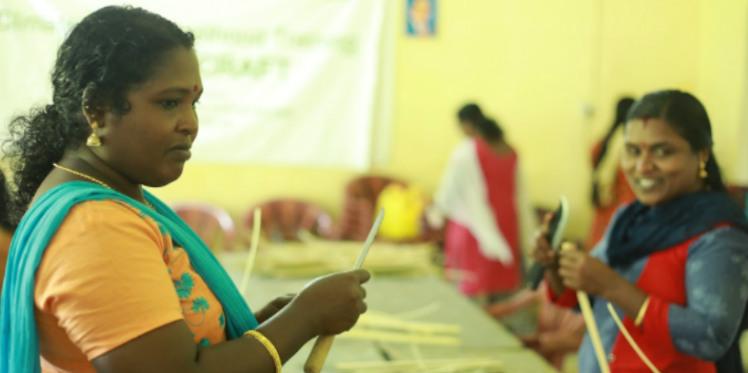 Women in Kerala learning bamboo craft